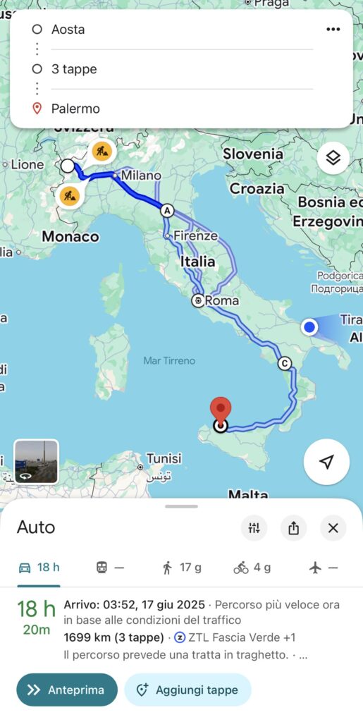 Da nord a sud in auto elettrica Google Maps