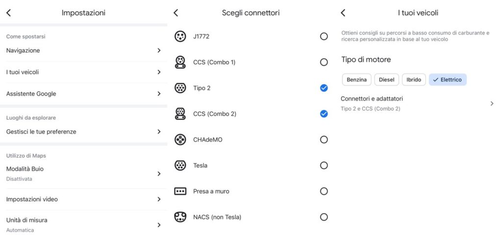 Google Maps Impostazioni Veicolo Elettrico