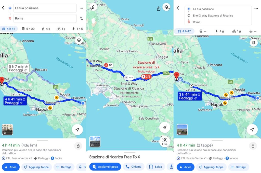 Pianificare un viaggio in auto elettrica con Google Maps